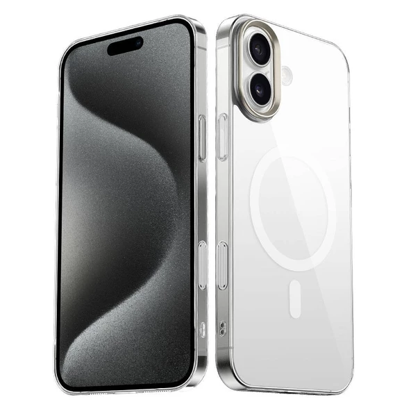 Apple iPhone 16 Plus Kılıf Magsafe Şarj Özellikli Şeffaf Cam Arka Yüzey Zore G-Glass Kapak - Resim 2