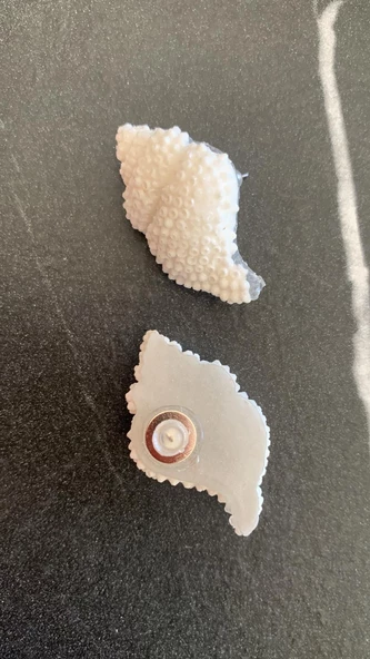 Parlak Gri Beyaz Renkli İstiridye Şekil Epoksi Küpe Gümüş Aksesuarlı El Yapımı Hediyelik - Resim 6