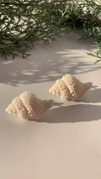 Parlak Gri Beyaz Renkli İstiridye Şekil Epoksi Küpe Gümüş Aksesuarlı El Yapımı Hediyelik ürün görseli