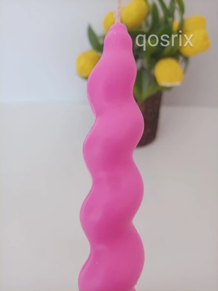 qosrix 5'li Açık Pembe Renk Italyan Burgulu Şamdan Soya Mumu Doğal Kokulu Uzun Çubuk Konik Burgu Spiral Mum - 2