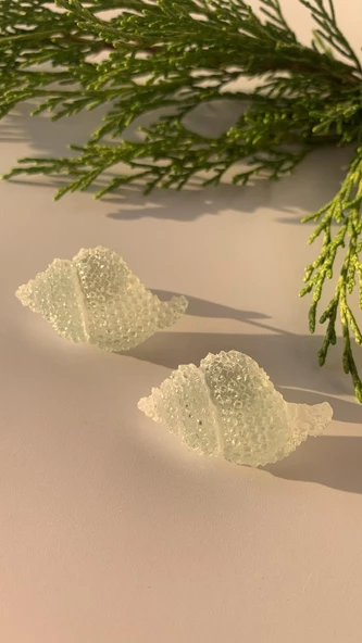 Parlak Su Yeşili Renkli İstiridye Şekilli Gümüş Aksesuarlı Epoksi Küpe El Yapımı Hediyelik