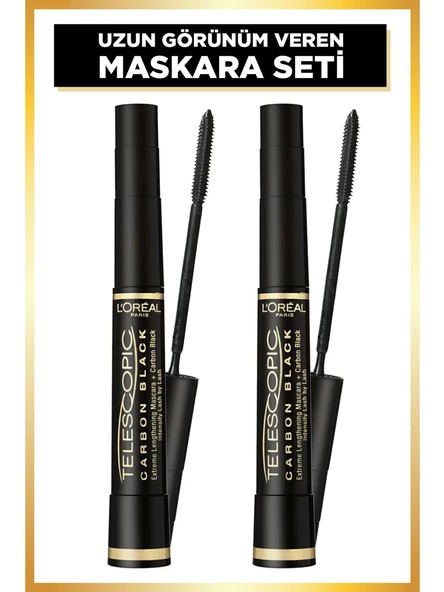 L'oreal Paris Telescopic Carbon Black Maskara - Siyah 2'li Set