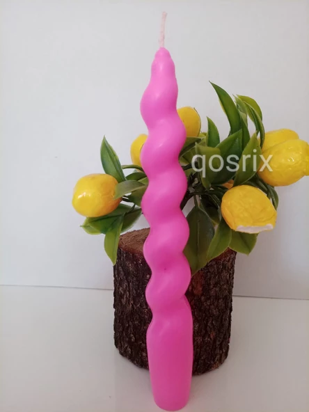 qosrix 3'lü Açık Pembe Renk Italyan Burgulu Şamdan Soya Mumu Doğal Kokulu Uzun Çubuk Konik Burgu Spiral Mum - 4