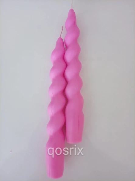qosrix 2'li Açık Pembe Renk Italyan Burgulu Şamdan Soya Mumu Doğal Kokulu Uzun Çubuk Konik Burgu Spiral Mum - 2