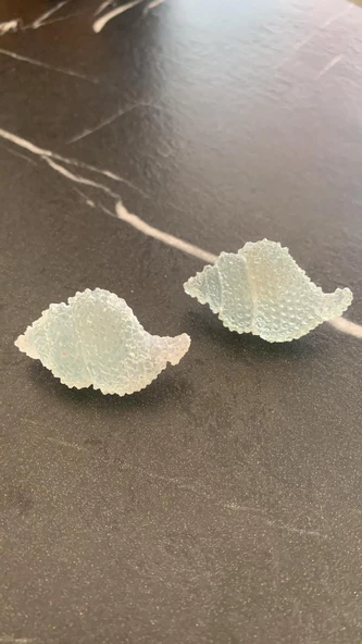 Parlak Su Yeşili Renkli İstiridye Şekilli Gümüş Aksesuarlı Epoksi Küpe El Yapımı Hediyelik - 4