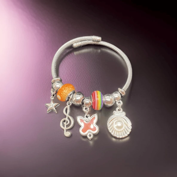 Doğa, Müzik ve Yıldızların Buluşması: Gümüş Renk 316L Antialerjik Model Çelik Bileklik ürün görseli 1