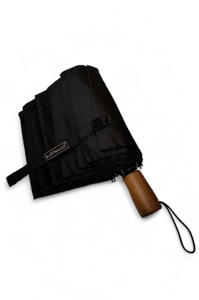 10 Telli Tam Otomatik Şemsiye Ahşap Saplı 33 Cm Boy 105 Cm Çap Rainwalker Siyah Renk - 4