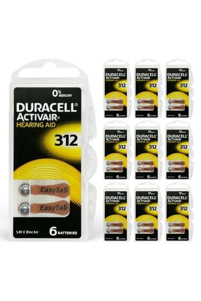 Duracell 312 Numara Kulaklık Işitme Cihazı Pili 10 Paket x 60 Adet