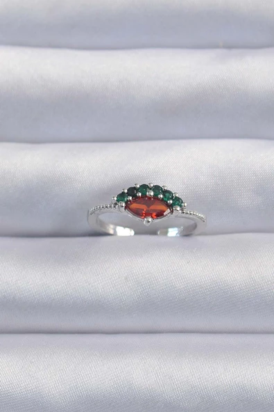 Pirinç Gümüş Renk Renkli Zirkon Taşlı Ayarlanabilir Yüzük - TJ-BYK3294 ürün görseli