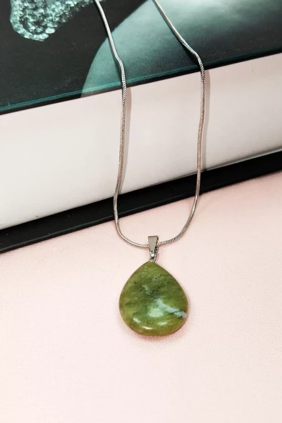 Akuamarin Doğal Taşı Zincirli El Yapımı Kolye Uç: 3 cm Zincir: 20 cm Kutulu - 5