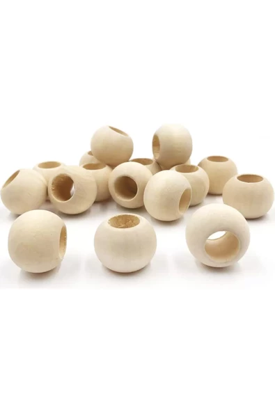 20 Gr (20 Adet) Ahşap Boncuk 15 mm çap x 10 mm Delik Doğal Yuvarlak Ahşap Makrome El İşi Çanta - 3