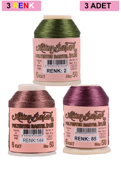 3 Adet Altınbaşak Oya ve Dantel İpi 20 gr - Royaleks - No: 144 - 085 - 002