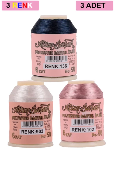 3 Adet Altınbaşak Oya ve Dantel İpi 20 gr - Royaleks - No: 903 - 102 - 136