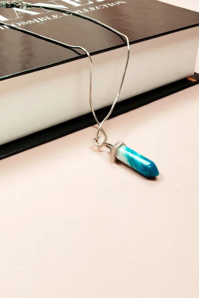 Anyolit 1 Doğal Taşı Zincirli El Yapımı Tasarımlı Kolye Uç: 3,5 cm Zincir: 20 cm Kutulu - 3