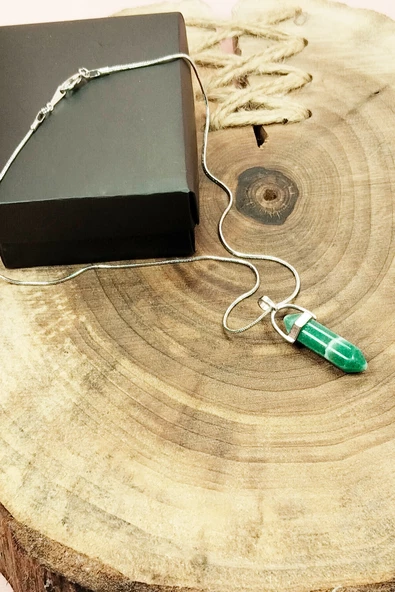 Yeşim Doğal Taşı Zincirli El Yapımı Tasarımlı Kolye Uç: 3,5 cm Zincir: 20 cm Kutulu - 4