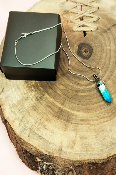 Anyolit 1 Doğal Taşı Zincirli El Yapımı Tasarımlı Kolye Uç: 3,5 cm Zincir: 20 cm Kutulu - 4