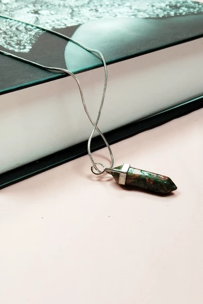 Unakit Doğal Taşı Zincirli El Yapımı Tasarımlı Kolye Uç: 3,5 cm Zincir: 20 cm Kutulu - 4