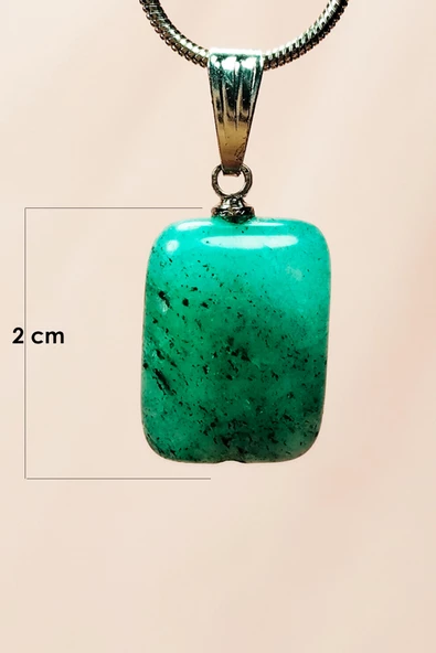 Apatit Doğal Taşı Zincirli El Yapımı Kolye Uç: 2 cm Zincir: 20 cm Kutulu - 2