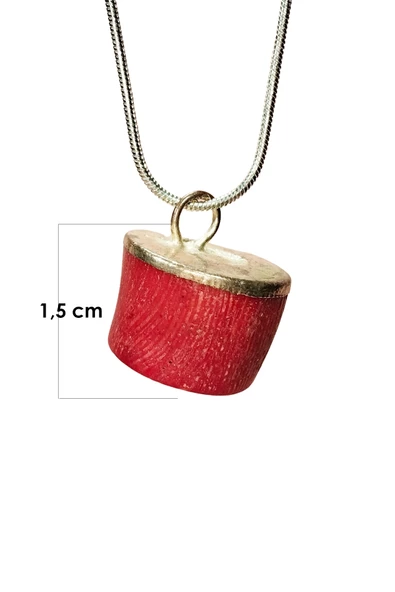 Mercan Doğal Taşı Zincirli El Yapımı Kolye Uç: 1,5 cm Zincir: 20 cm Kutulu - 6