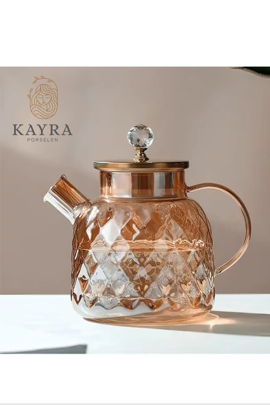 Kabartmalı Borosilikat Cam Demlik 1000ml Royaleks-CM-2006 - 2