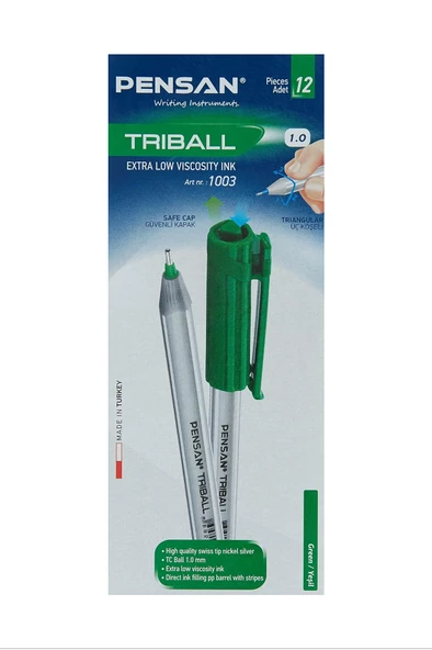 Pensan Trıball Tükenmez Kalem Yeşil 12.Li 1 mm - 2