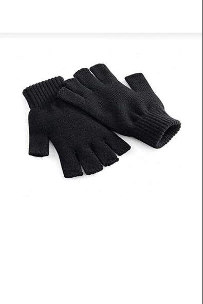 Yarım Parmak Kesik Siyah Eldiven Unisex 1 Çift Sıcak Tutan Yün Kışlık Kadın Erkek - Resim 4