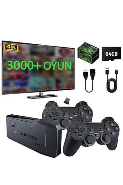 Wintoup Premium 2.4g Kablosuz Çift Kol Retro Oyunlar 4k Game Stick 3500 Oyun Atari