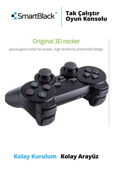 SmartBlack Wiraless Kablosuz Çift Kol Retro Oyunlar 4k Game Stick  Oyun Atari  2 Kollu Klasik Oyun Konsolu - 7
