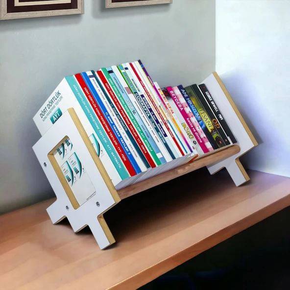 Masaüstü Kitaplık Ahşap Kitap Rafı Organizer Düzenleyici MDF Kitaplık Çocuk Kitaplığı 50cm