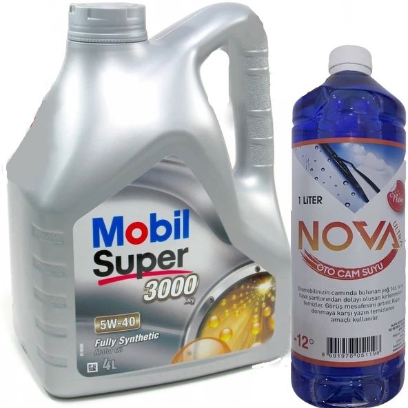 Mobil Super 3000 X1 5W-40 Tam Sentetik Motor Yağı 4 Litre + Cam Suyu 1 L