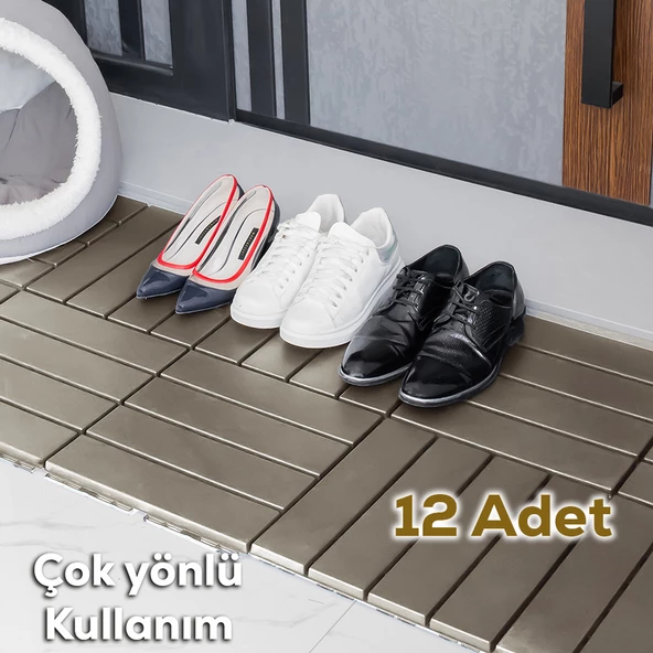 Porsima 1177 Bahçe Balkon Teras Zemin Paspası Banyo Paspası 12li Dış Mekan Karosu Latte