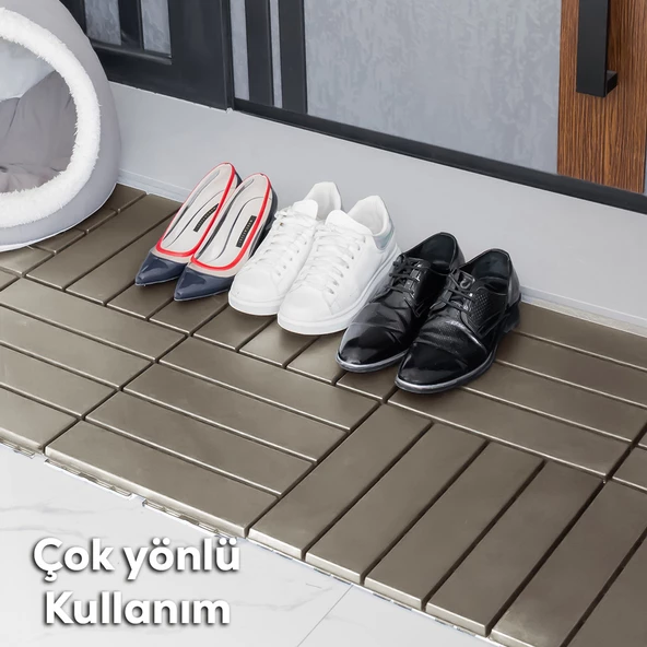 Porsima 1177  Bahçe Balkon Teras Zemin Paspası Banyo Paspası 27li Dış Mekan Karosu Latte - 6