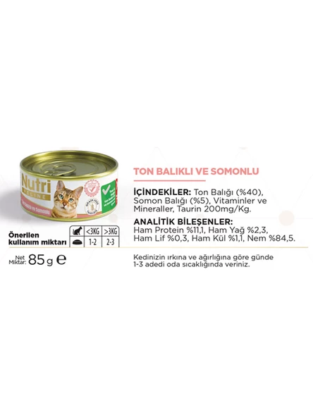 Nutri Feline 85Gr Ton Balıklı Somonlu Tahılsız 6Adet Yaş Kedi Maması - 4