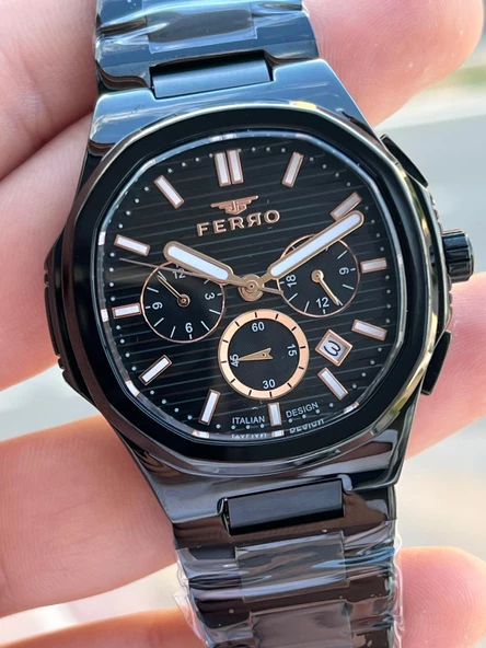 Ferro Çelik Kordon İç Fonksiyonlar Aktif Takvimli 30 Mt Su Geçirmez Erkek Kol Saat EFM11499-G - Resim 5