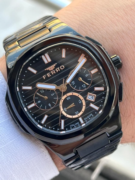 Ferro Çelik Kordon İç Fonksiyonlar Aktif Takvimli 30 Mt Su Geçirmez Erkek Kol Saat EFM11499-G - Resim 2