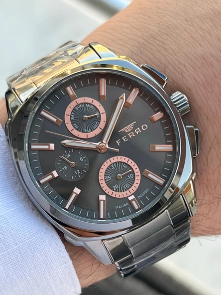 Ferro Çelik Kordon İç Fonksiyonlar Aktif Takvimli 30 Mt Su Geçirmez Erkek Kol Saat EFM40126-G ürün görseli