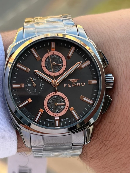 Ferro Çelik Kordon İç Fonksiyonlar Aktif Takvimli 30 Mt Su Geçirmez Erkek Kol Saat EFM40126-G - Resim 3