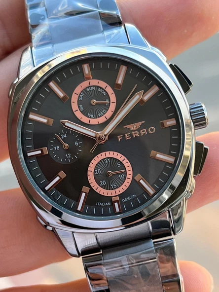 Ferro Çelik Kordon İç Fonksiyonlar Aktif Takvimli 30 Mt Su Geçirmez Erkek Kol Saat EFM40126-G - Resim 4