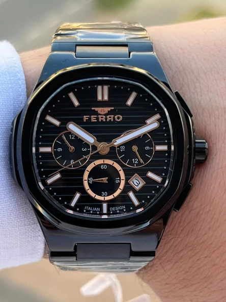 Ferro Çelik Kordon İç Fonksiyonlar Aktif Takvimli 30 Mt Su Geçirmez Erkek Kol Saat EFM11499-G - Resim 4