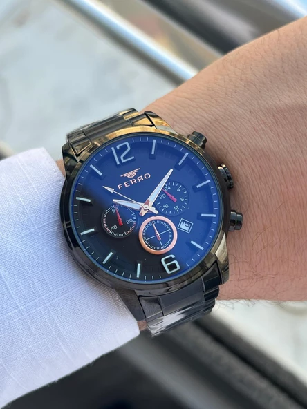 Ferro Çelik Kordon İç Fonksiyonlar Aktif Takvimli 30 Mt Su Geçirmez Erkek Kol Saat EFM31916-G - Resim 3