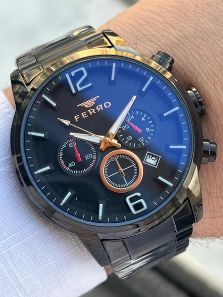 Ferro Çelik Kordon İç Fonksiyonlar Aktif Takvimli 30 Mt Su Geçirmez Erkek Kol Saat EFM31916-G - Resim 2