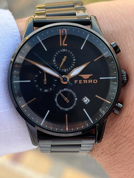 Ferro Çelik Kordon İç Fonksiyonlar Aktif Takvimli 30 Mt Su Geçirmez Erkek Kol Saat EFM31039-XG - Resim 3