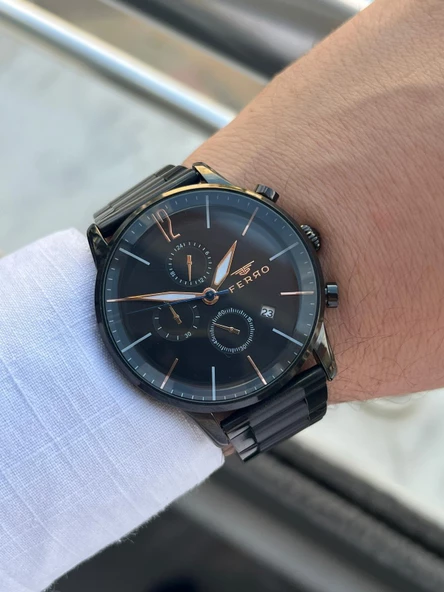 Ferro Çelik Kordon İç Fonksiyonlar Aktif Takvimli 30 Mt Su Geçirmez Erkek Kol Saat EFM31039-XG - Resim 2