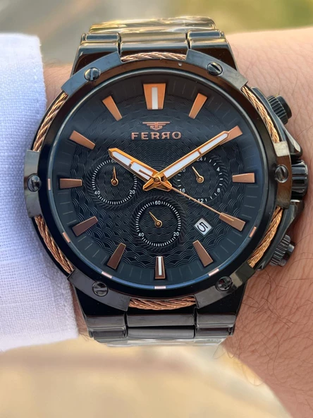 Ferro Çelik Kordon İç Fonksiyonlar Aktif Takvimli 30 Mt Su Geçirmez Erkek Kol Saat EFM31168-R - 4