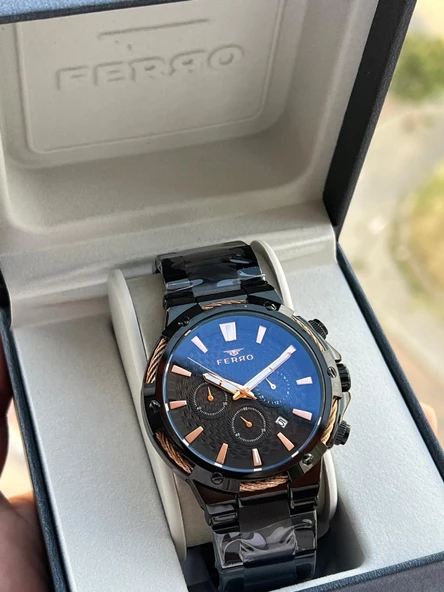 Ferro Çelik Kordon İç Fonksiyonlar Aktif Takvimli 30 Mt Su Geçirmez Erkek Kol Saat EFM31168-R