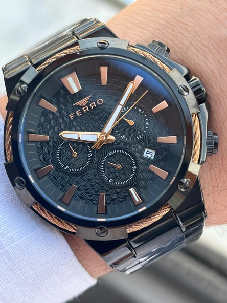 Ferro Çelik Kordon İç Fonksiyonlar Aktif Takvimli 30 Mt Su Geçirmez Erkek Kol Saat EFM31168-R - 2