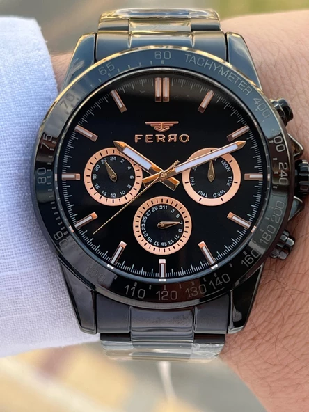 Ferro Çelik Kordon İç Fonksiyonlar Aktif Takvimli 30 Mt Su Geçirmez Erkek Kol Saati EFM11468-XG - Resim 4