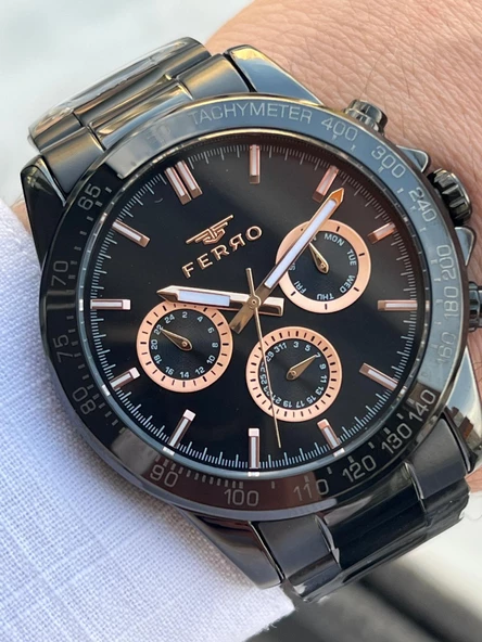 Ferro Çelik Kordon İç Fonksiyonlar Aktif Takvimli 30 Mt Su Geçirmez Erkek Kol Saati EFM11468-XG - Resim 2