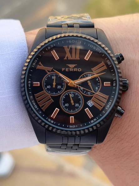 Ferro Çelik Kordon İç Fonksiyonlar Aktif Takvimli 30 Mt Su Geçirmez Erkek Kol Saati EFM31187-G - Resim 4