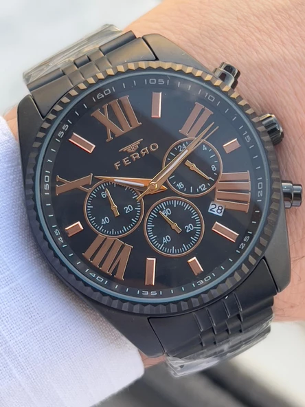 Ferro Çelik Kordon İç Fonksiyonlar Aktif Takvimli 30 Mt Su Geçirmez Erkek Kol Saati EFM31187-G - Resim 2